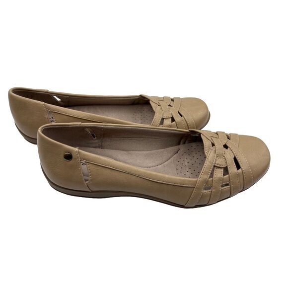 LIFE STRIDE Slip-On Shoe 9M Taupe Soft System Faux Leather Flats Shoe Breathable - Picture 2 of 6